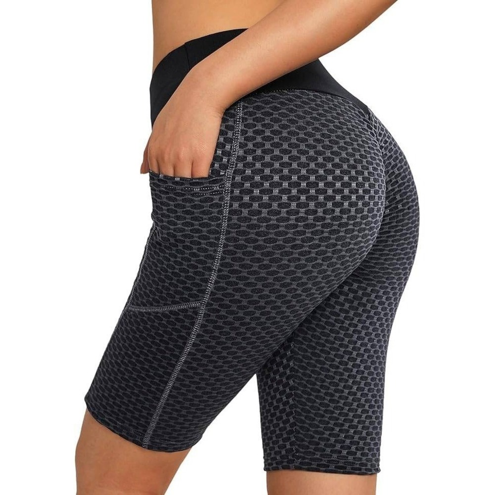 Biker‎ Shorts Womens XL Black High Waisted Workout Yoga Gym Butt Lift Pocket
